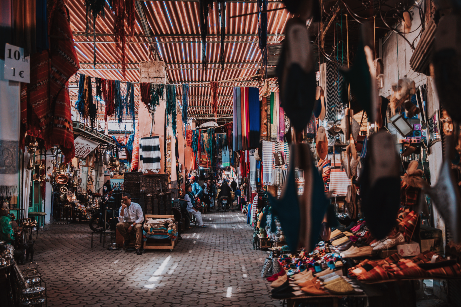 Traditional souk in the Medina of Marrakech with Moroccan crafts
